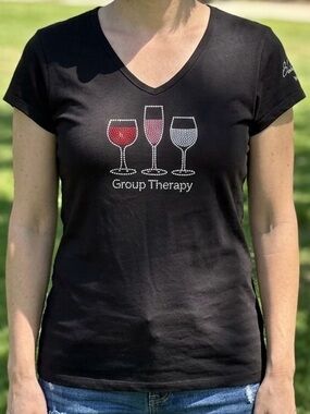 Group Therapy Rhinestone Wine Cotton T-Shirt L Chris's Stuff Black Mesa Winery